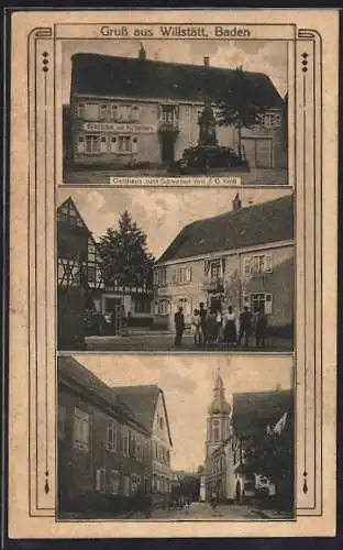 AK Willstätt, Gasthaus zum Schwanen, Ortspartie
