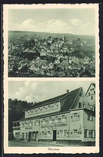 AK Altensteig, Gasthaus zum Schatten, Ortsansicht aus der Vogelschau