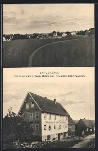 AK Langenbrand / Schömberg, Gasthaus zum grünen Baum von Friedrich Schwitzgäbele, Blick auf die Stadt