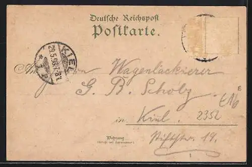 Lithographie Bordesholm, Hotel Alter Haiskrug, Insel mit Kirche & die grosse Linde