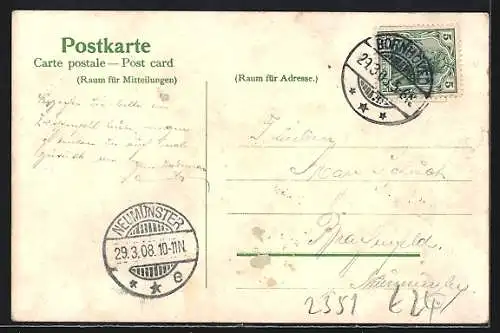 Lithographie Bornhöved, Gasthof zur Linde, Kirche, Marktplatz