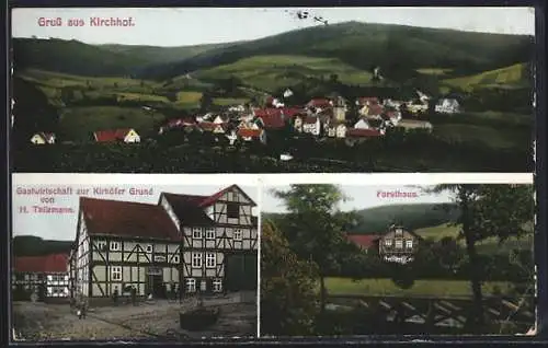 AK Kirchhof, Gasthaus zur Kirhöfer Grund v. H. Thilemann, Forsthaus, Totalansicht