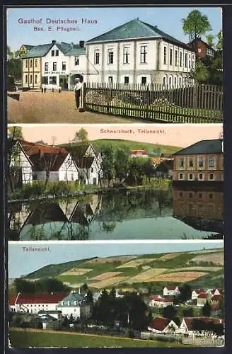 AK Schwarzbach / Triptis, Teilansicht, Gasthof Deutsches Haus