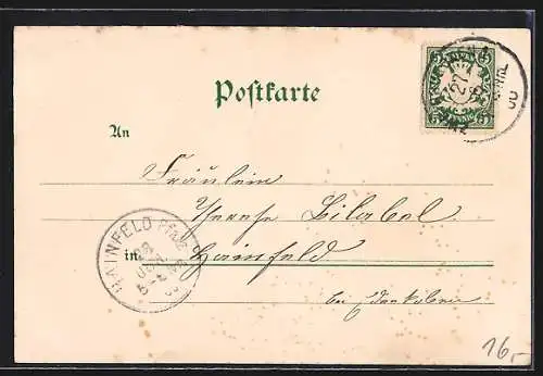 Lithographie Zweibrücken, Herzogsplatz, Kaufhaus, Justizpalast, Teilansicht aus der Vogelschau, Wappen