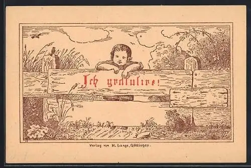 AK Neudruck der ersten Ansichtspostkarten der Welt von 1872, Neudruck 20 jähriges Jubiläum, Kleiner Gratulant