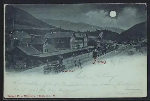 Mondschein-AK Tarvis, Partie am Bahnhof
