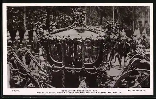 AK Coronation Procession 1911, King and Queen in the State Coach nearing Westminster
