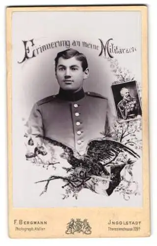 Fotografie F. Bergmann, Ingolstadt, Theresienstr. 329, Portrait Soldat Rgt. 15, Passepartout, Portrait König von Bayern