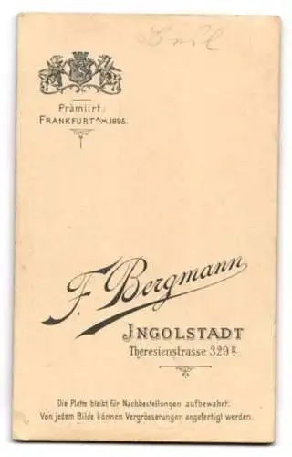 Fotografie F. Bergmann, Ingolstadt, Theresienstr. 329, Portrait Soldat Rgt. 15, Passepartout, Portrait König von Bayern