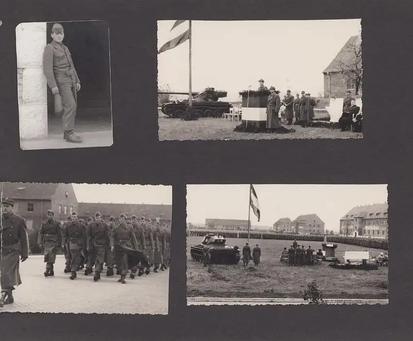 Fotoalbum mit 56 Fotografien, Militär Österreich, Panzer, Panzerhaubitze, Geländewagen Willys Jeep, Radpanzer, Uniform 1