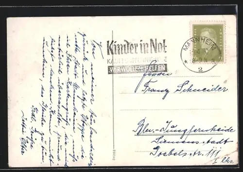 AK Mannheim, Strassenbahn auf der Rheinbrücke