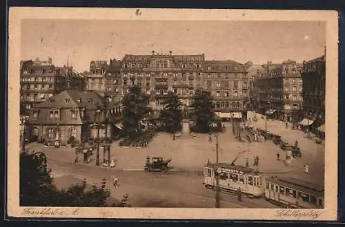 AK Frankfurt a. M., Strassenbahn auf dem Schillerplatz
