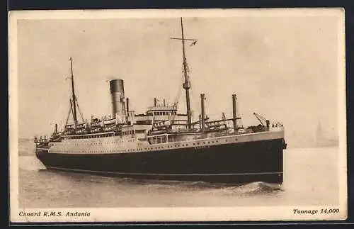 AK Passagierschiff RMS Andania vor der Stadt, Cunard Line