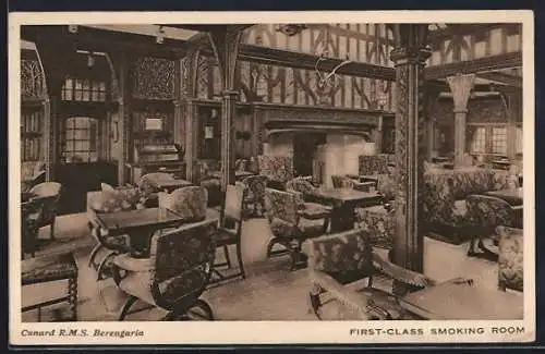 AK Passagierschiff RMS Berengaria, First-Class Smoking Room, Cunard Liner