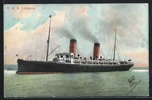 AK Passagierschiff RMS Lucania in Fahrt