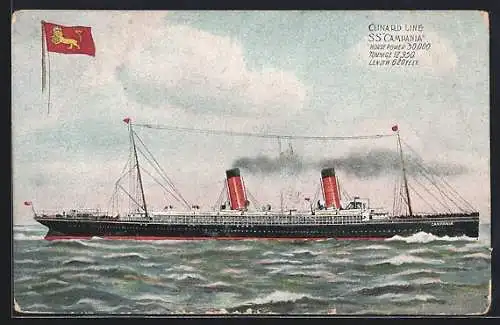 AK Passagierschiff SS Campania auf hoher See, Cunard Liner
