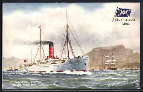 AK Union-Castle Line, S.S. Dunvegan Castle leaving Table Bay, Passagierschiff