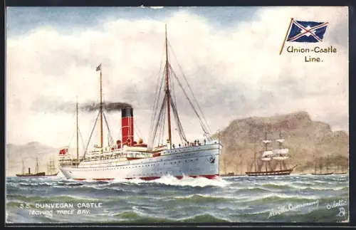 AK Union-Castle Line, S.S. Dunvegan Castle leaving Table Bay, Passagierschiff