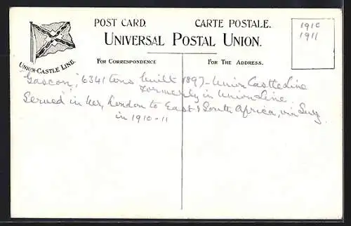 AK Passagierschiff Gascon auf dem Meer, The Union-Castle Line