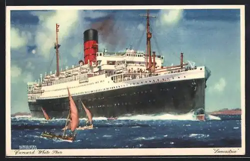 Künstler-AK Passagierschiff Lancastria bei voller Fahrt, Cunard White Star Line