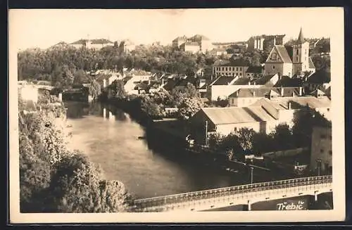 AK Trebic, Ortsansicht mit Brücke von oben