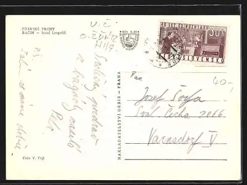 AK Racin /Zdarske Vrchy, Hotel Leopold vom Wasser aus