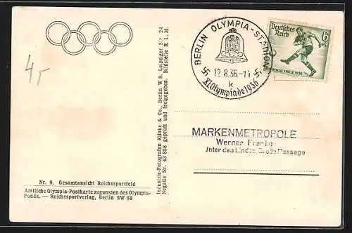 AK Berlin, Reichssportfeld, Gesamtansicht aus der Vogelschau, Olympia