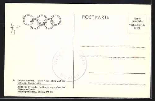 AK Reichssportfeld zu Berlin, Ostor mit Blick auf die deutsche Kampfbahn