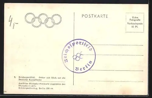 AK Reichssportfeld zu Berlin, Ostor mit Blick auf die deutsche Kampfbahn