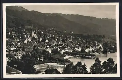 AK Zug, Stadtansicht mit Uferpartie