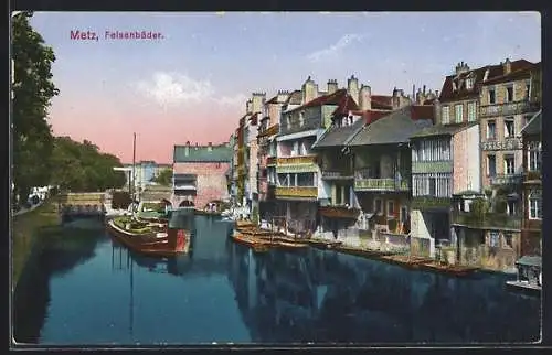 AK Metz, Felsenbäder, Ortspartie am Wasser