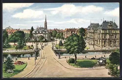 Künstler-AK Mülhausen, Eingang in die Stadt