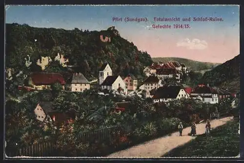 AK Pfirt, Schloss-Ruine mit Ortsansicht