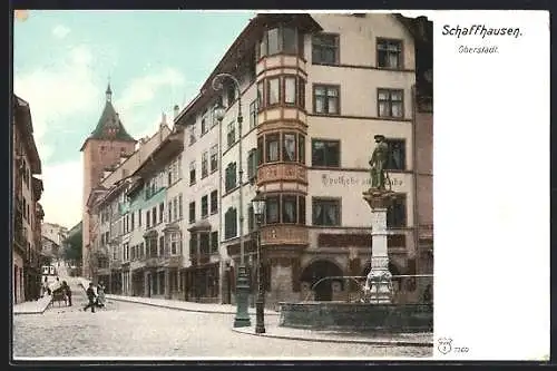 AK Schaffhausen, Strassenpartie in der Oberstadt mit Apotheke zur Traube