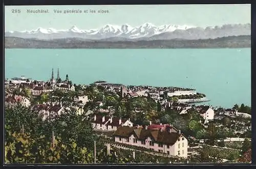 AK Neuchatel, Vue generale et les alpes