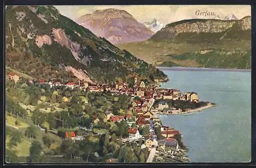 Künstler-AK Gersau, Totalansicht aus der Vogelschau
