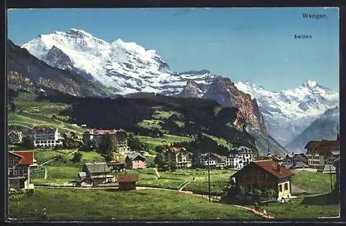 AK Wengen, Ortsansicht mit Jungfrau und Breithorn