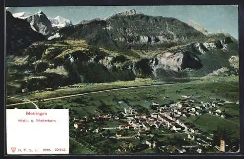 AK Meiringen, Ortsansicht mit dem Well- und Wetterhorn