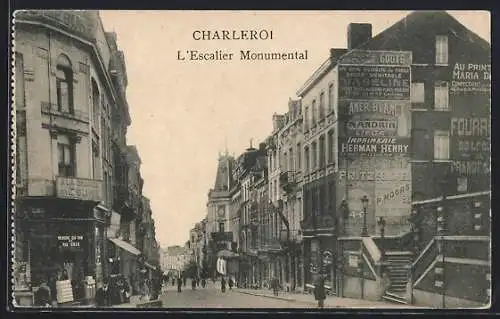 AK Charleroi, L`Escalier Monumental, Werbung