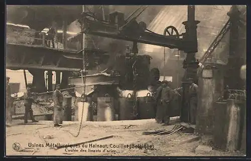 AK Couillet, Usines Metallurgiques du Hainaut, Coulee des lingots d`acier