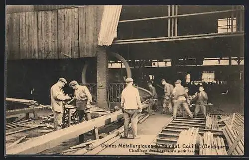 AK Couillet, Usines Métallurgiques du Hainaut, Cisaillage des barres au petit train