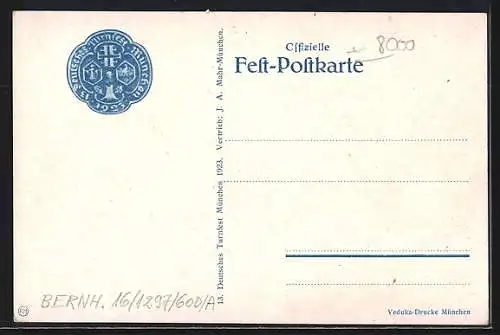 Künstler-AK München, 13. Deutsches Turnfest 5.-12.7.1923, Ritter mit Turnerfahne