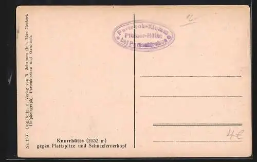 AK Knorrhütte, Amsicht gegen Plattspitze u. Schneefernerkopf