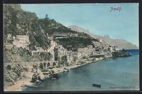 AK Amalfi, Ortsansicht vom Wasser aus