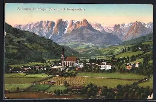 AK St. Johann im Pongau, Gesamtansicht mit Tennengebirge aus der Vogelschau