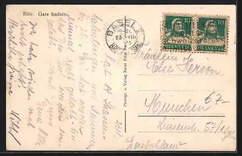 AK Basel, Badischer Bahnhof mit Strasse