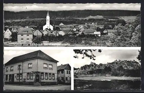 AK Eschbach /Taunus, Gasthaus zum Deutschen Haus Jack-Lind, Ortsansicht, Felsen-Panorama