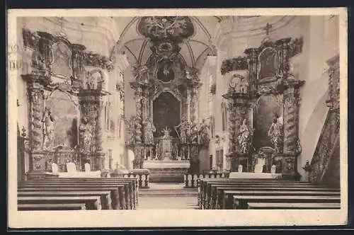 AK Hainsacker, Pfarrkirche, Hochaltar und Seitenaltäre