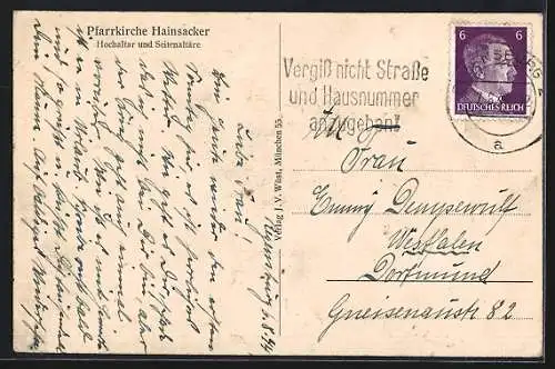 AK Hainsacker, Pfarrkirche, Hochaltar und Seitenaltäre