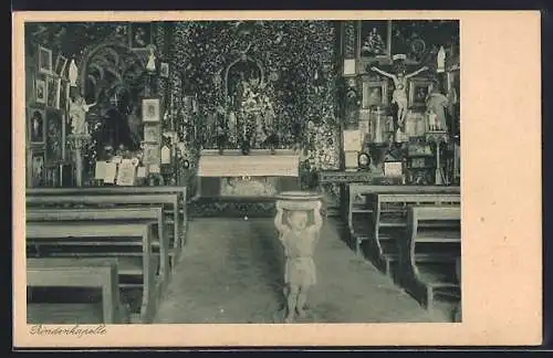 AK Holzhausen / Buchloe, Wagnersche Wohltätigkeitsanstalten, Magnusheim, Rindenkapelle, Innenansicht